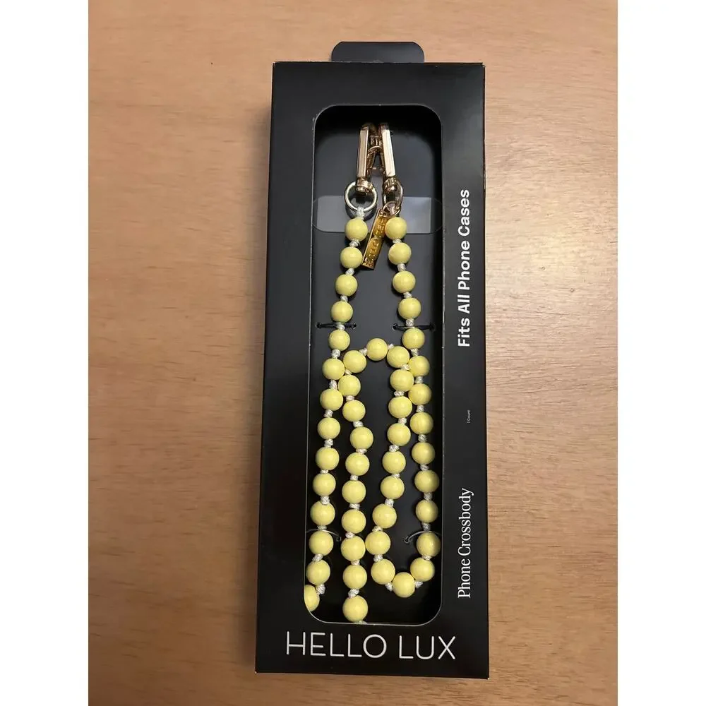 New Hello Lux Wood Bead Cell Phone Crossbody Strap Universal Light Yellow